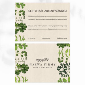 certyfikaty autentyczności z ziołami