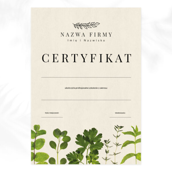 certyfikaty na szkolenia zioła