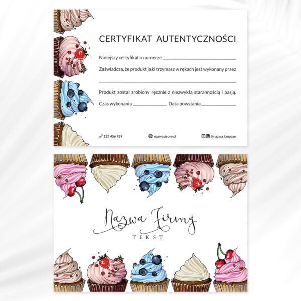 certyfikaty autentyczności do pracowni tortów