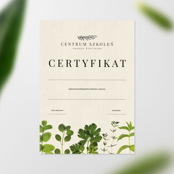 certyfikat na szkolenia na warsztaty kulinarne