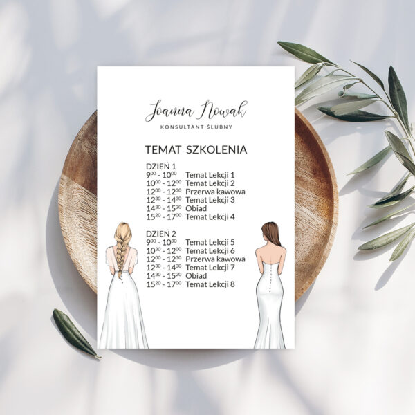 plakaty z planem szkolenia dla salonów sukni ślubnych