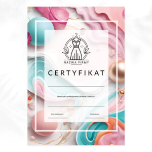 różowe certyfikaty na szkolenia z sukienką na wieszaku